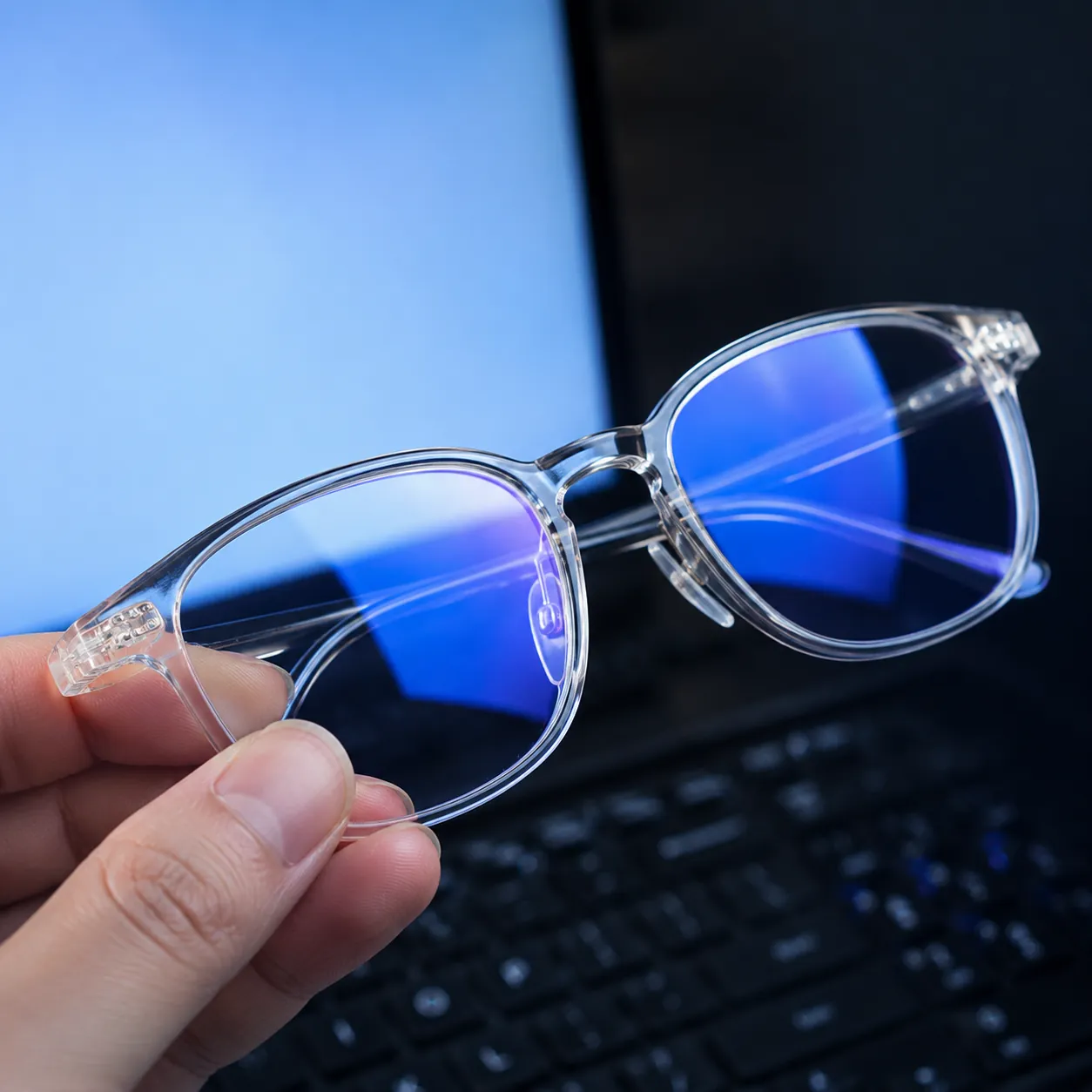 Blue-light filtering lens for digital eye strain protection