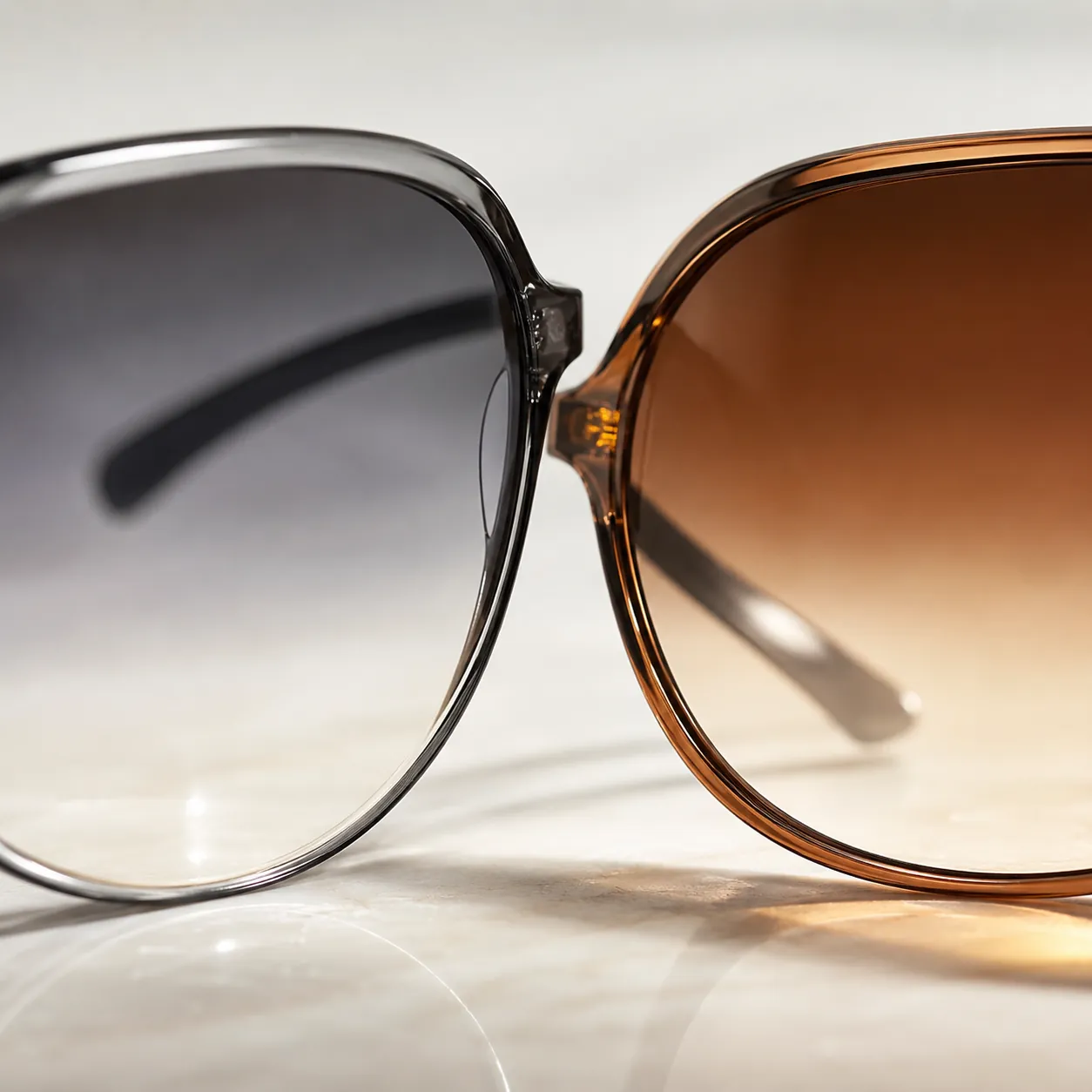 Gradient tint sunglasses lens fading from dark top to light bottom