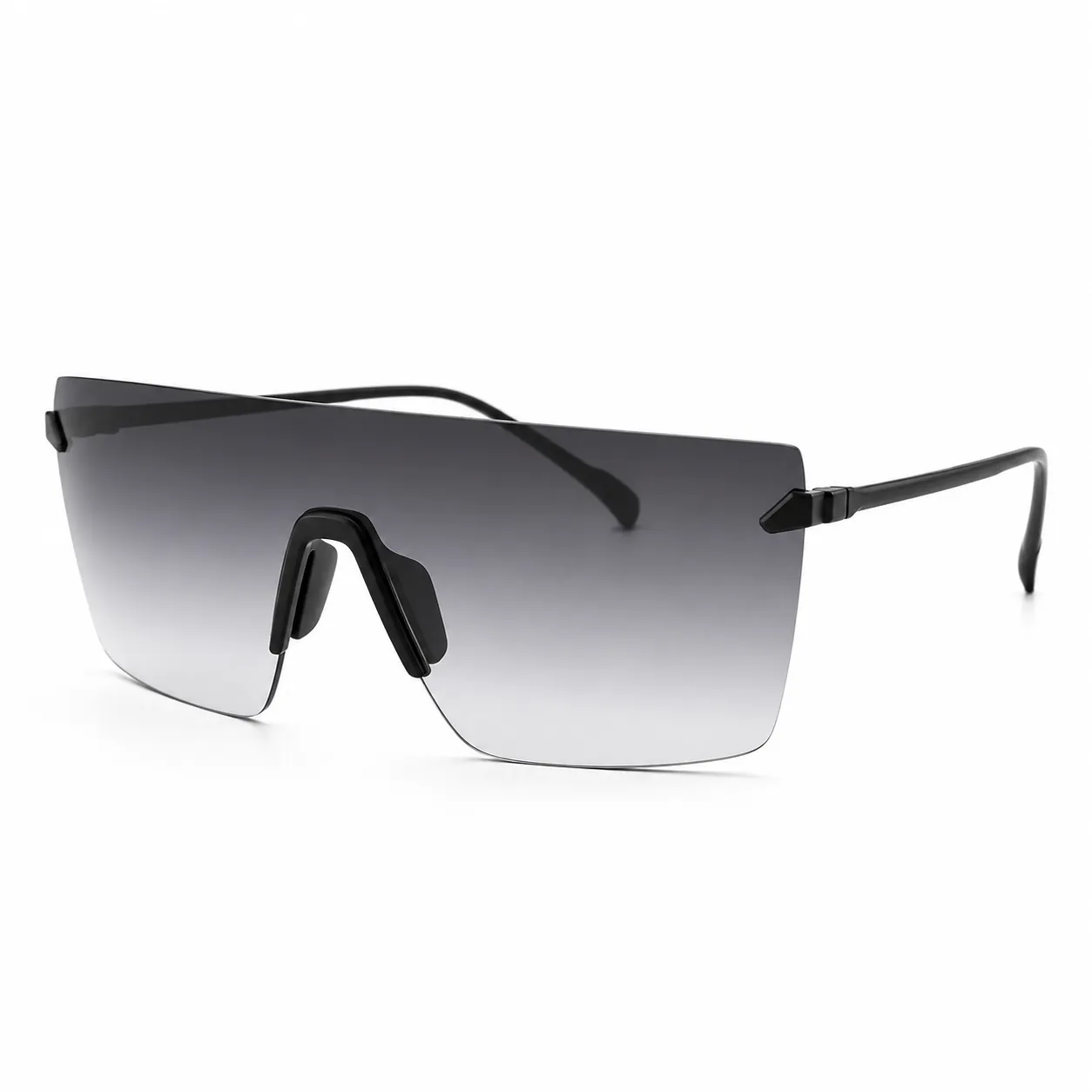 Custom oversized shield sunglasses with single-lens wraparound design and mirror coating